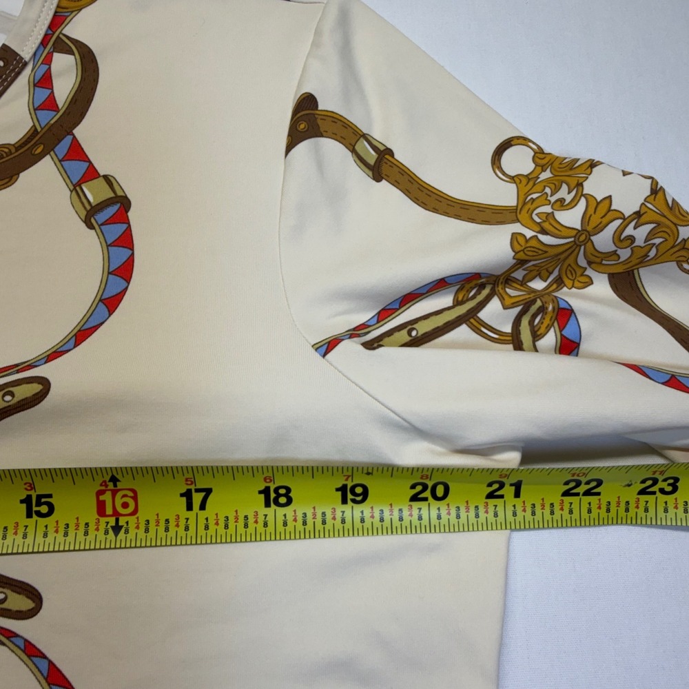 J McLaughlin Catalina Cloth Equestrian Horse Bit Chain Print Top XL Preppy - Picture 6 of 8